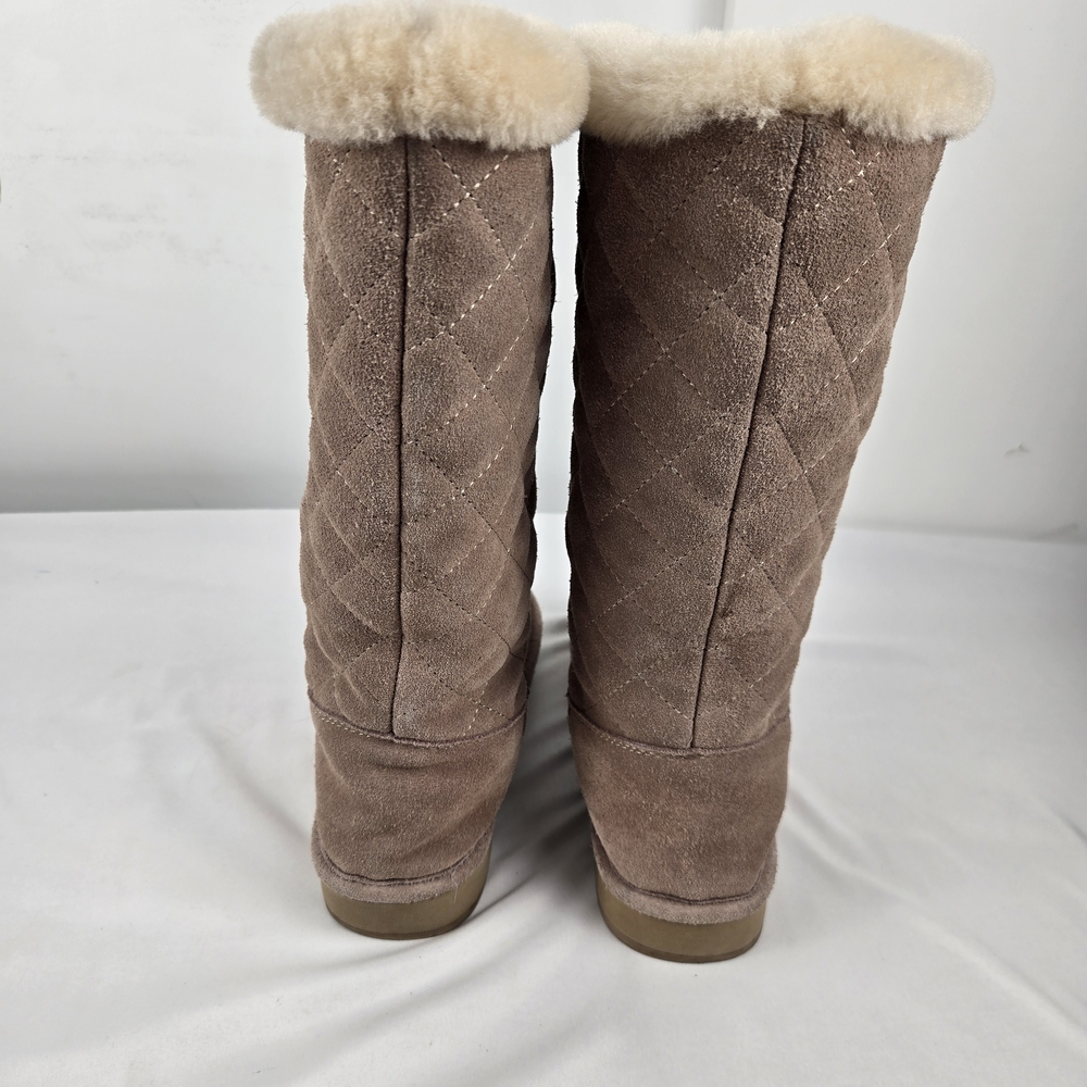 Michael Kors Quilted Suede Shearling-Trim Tall Boot - Taupe 6M - Picture 3 of 12